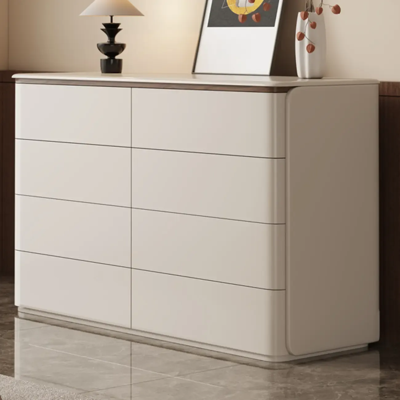Modern Khaki Gray Horizontal Wooden Double Dresser Image - 20