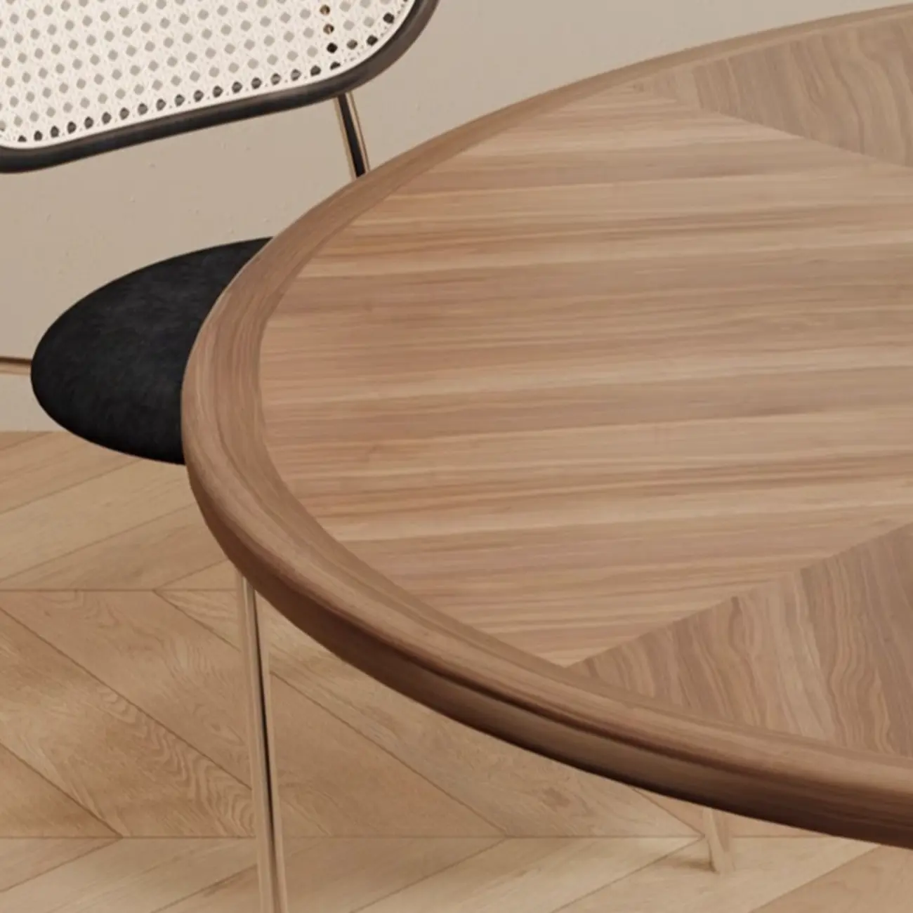 Art Deco Circular Dining Table with Brown Natural Wood Fixed Tabletop Image - 5 | homeyfad