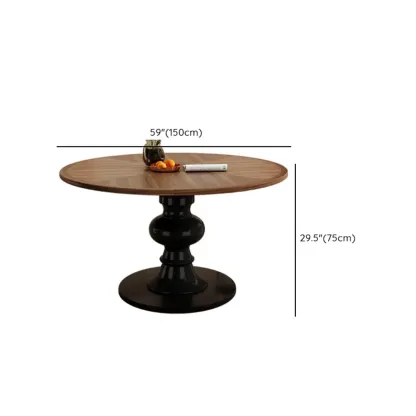 Art Deco Circular Dining Table with Brown Natural Wood Fixed Tabletop Image - 14