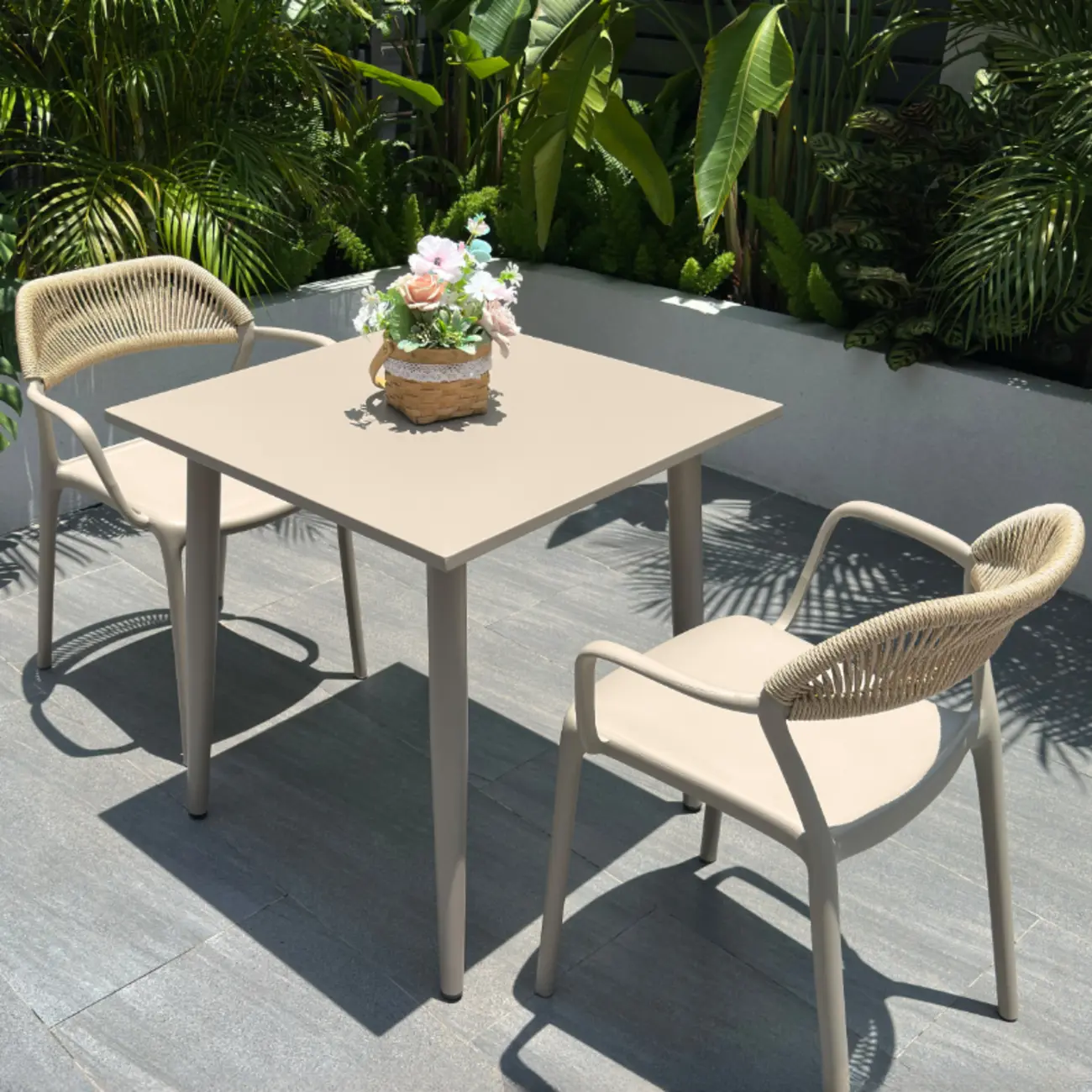 Contemporary Beige Patio Dining Set Weatherproof Image - 1 | homeyfad