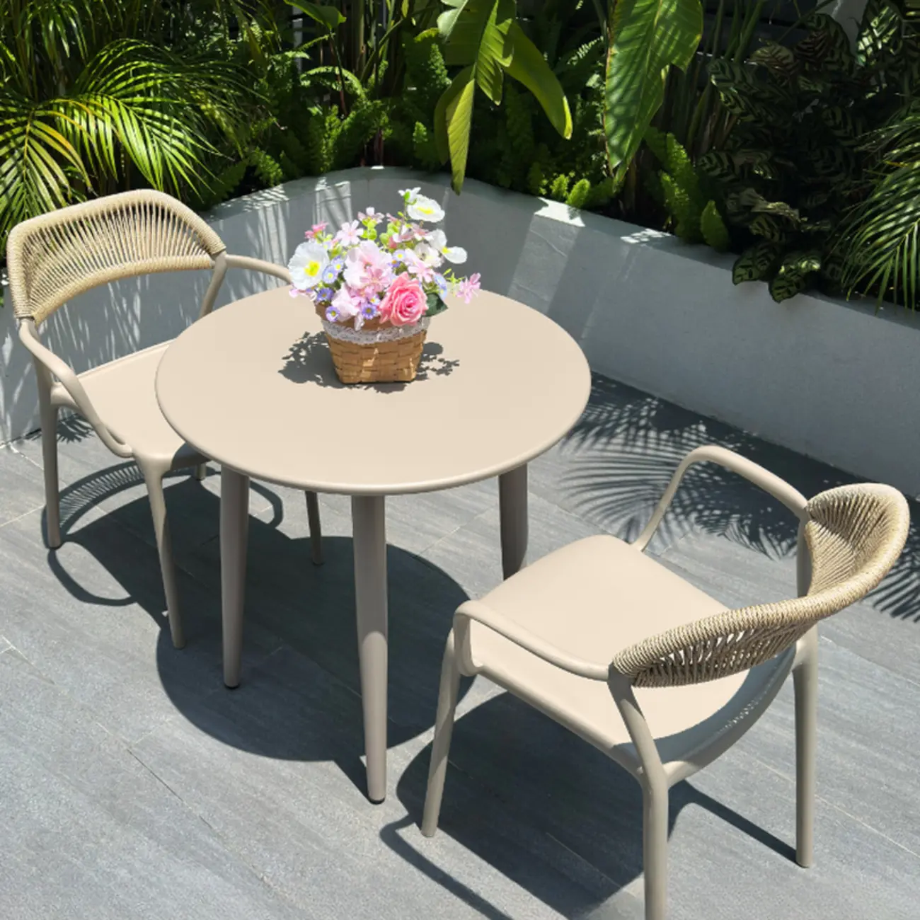 Contemporary Beige Patio Dining Set Weatherproof Image - 3 | homeyfad