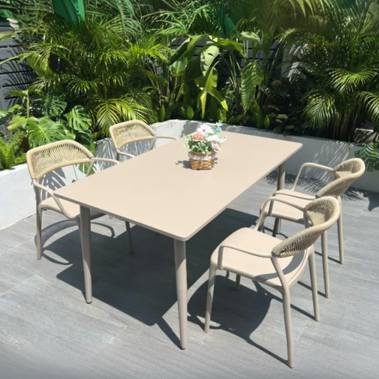 Contemporary Beige Patio Dining Set Weatherproof Image - 5 | homeyfad