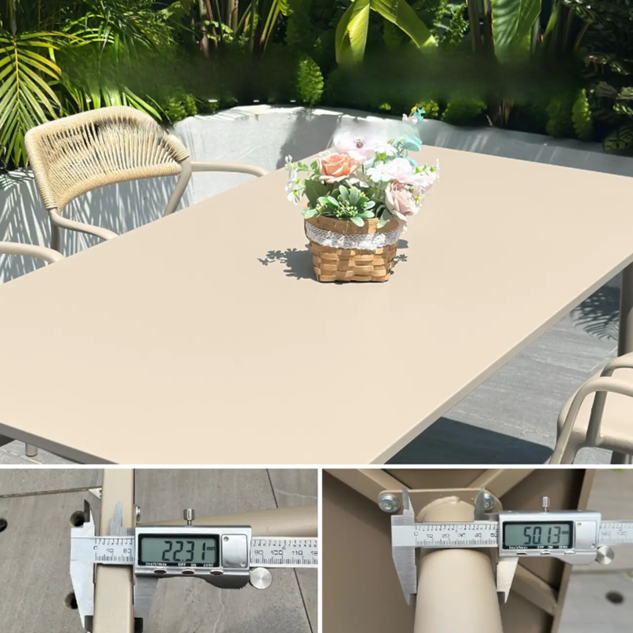 Contemporary Beige Patio Dining Set Weatherproof Image - 10 | homeyfad