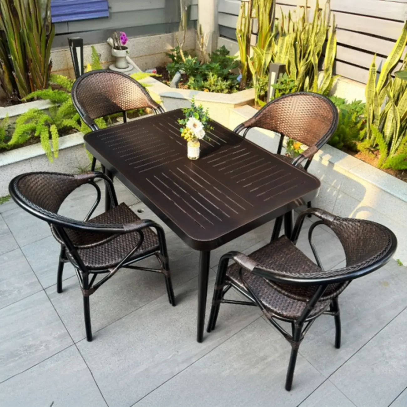 Black Outdoor Bistro Set With Woven Armchairs Image - 1 | homeyfad
