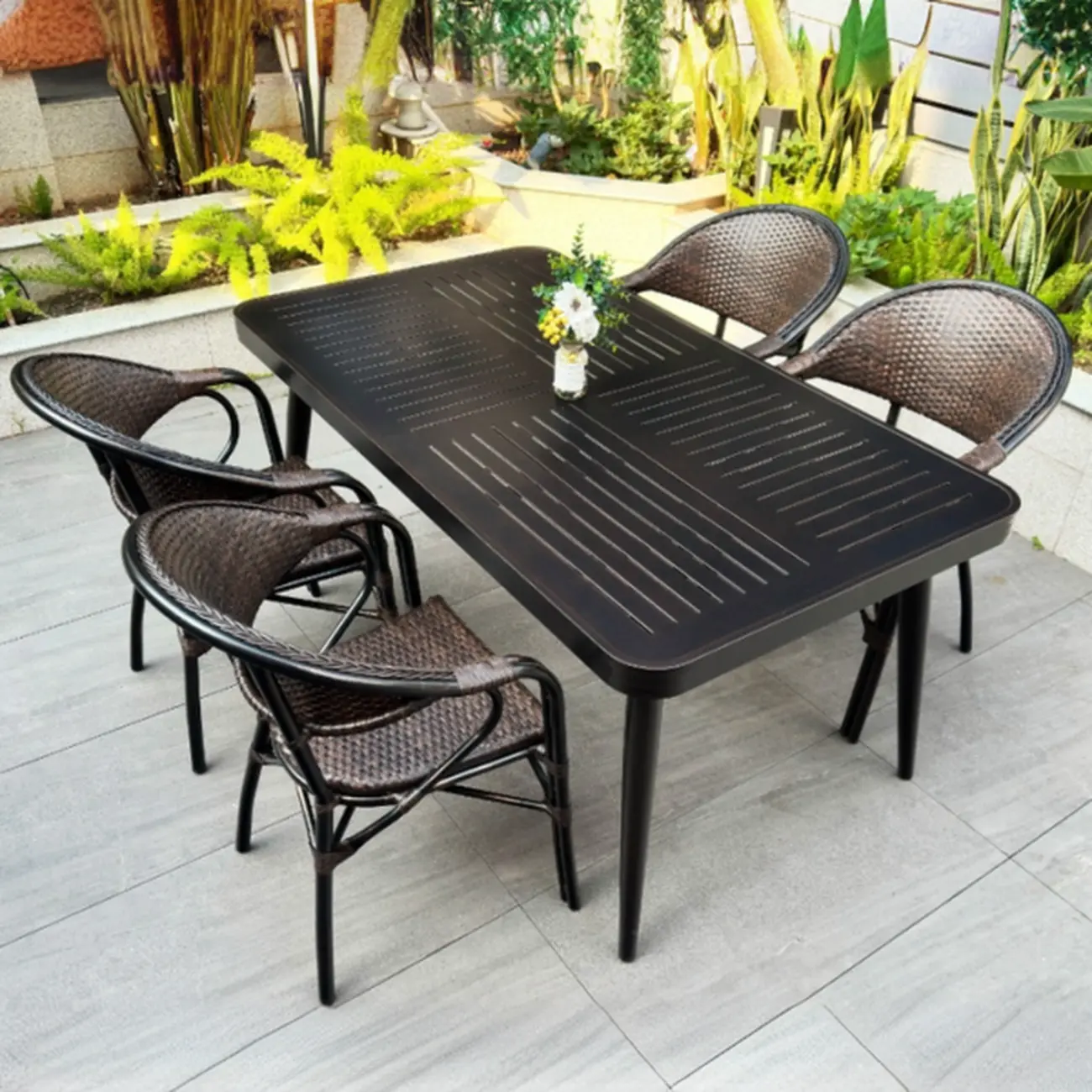 Black Outdoor Bistro Set With Woven Armchairs Image - 2 | homeyfad