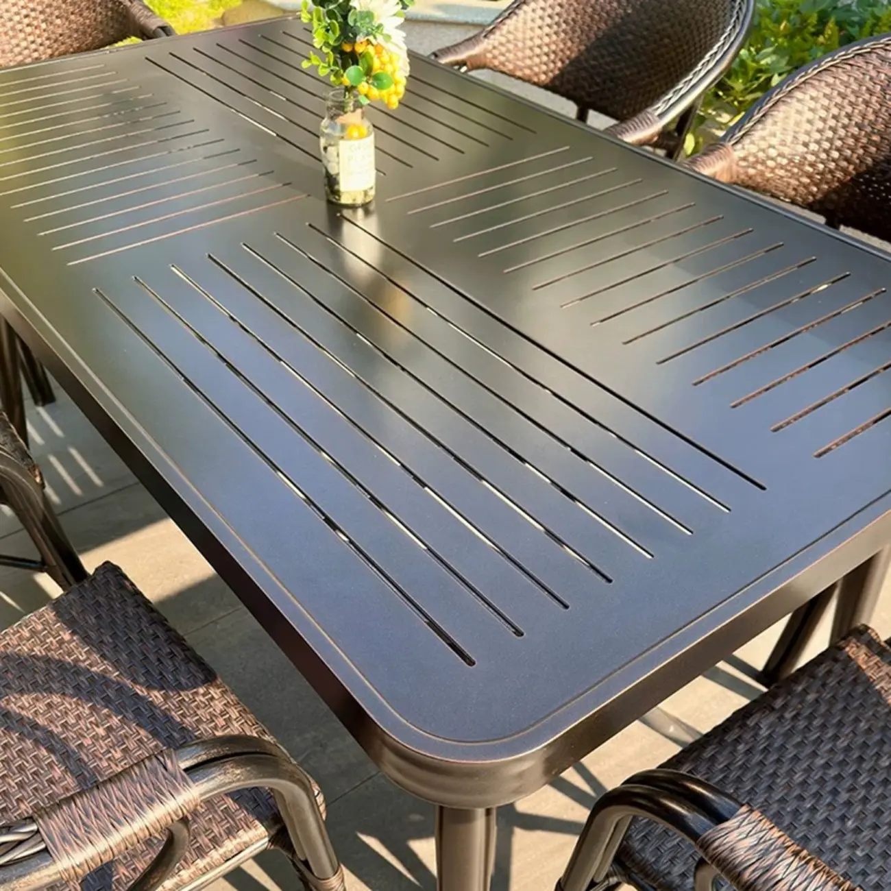 Black Outdoor Bistro Set With Woven Armchairs Image - 4 | homeyfad