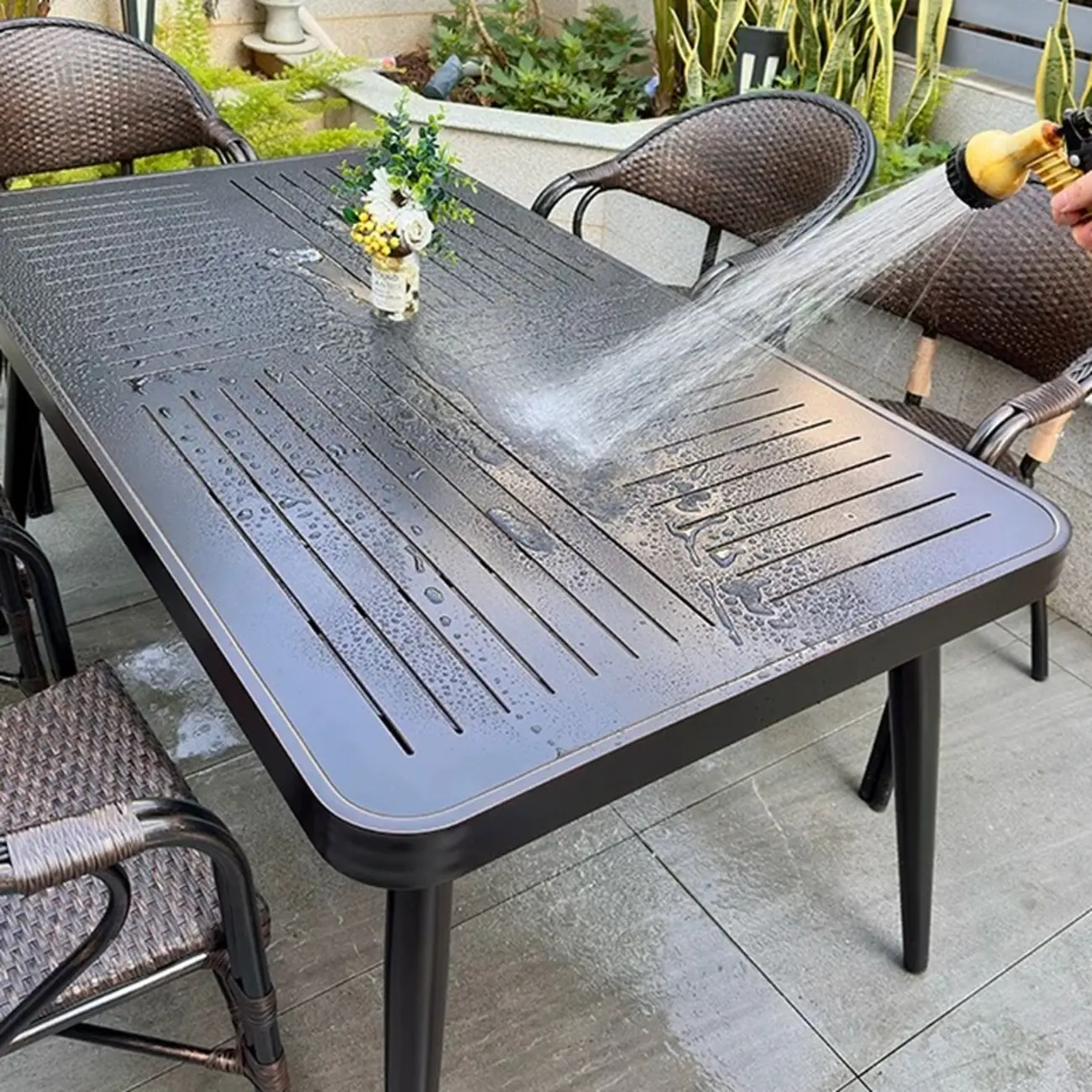 Black Outdoor Bistro Set With Woven Armchairs Image - 5 | homeyfad