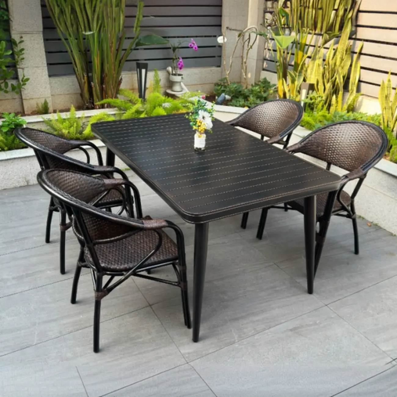 Black Outdoor Bistro Set With Woven Armchairs Image - 6 | homeyfad