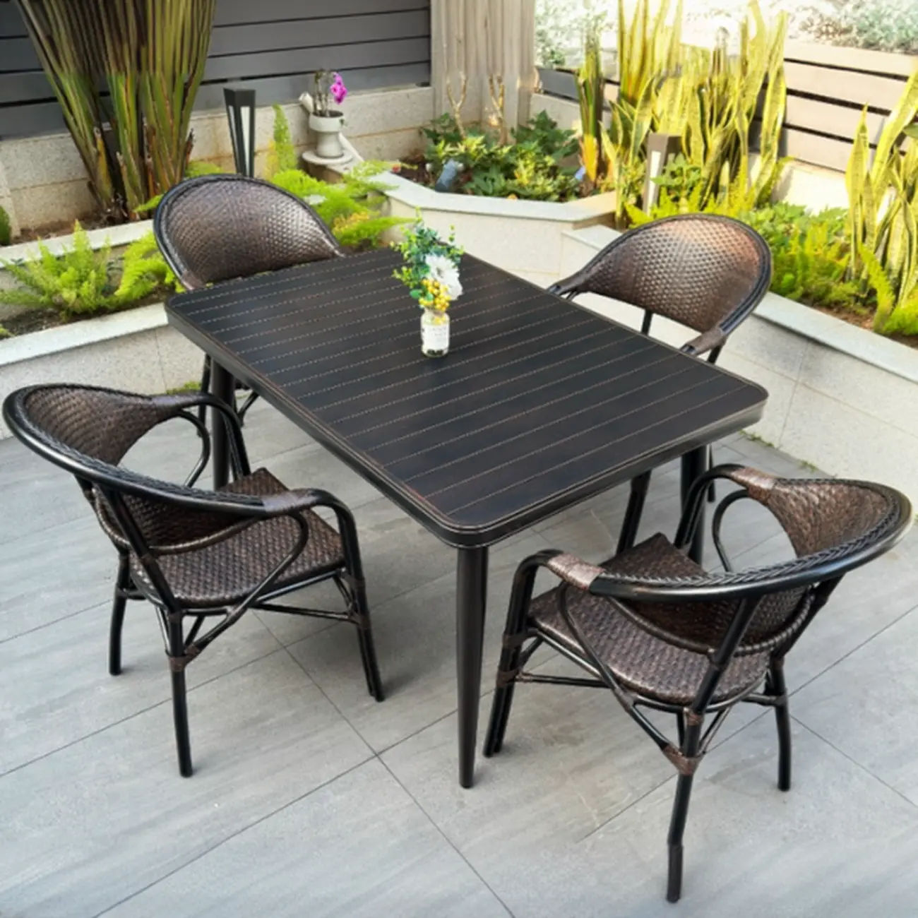 Black Outdoor Bistro Set With Woven Armchairs Image - 7 | homeyfad