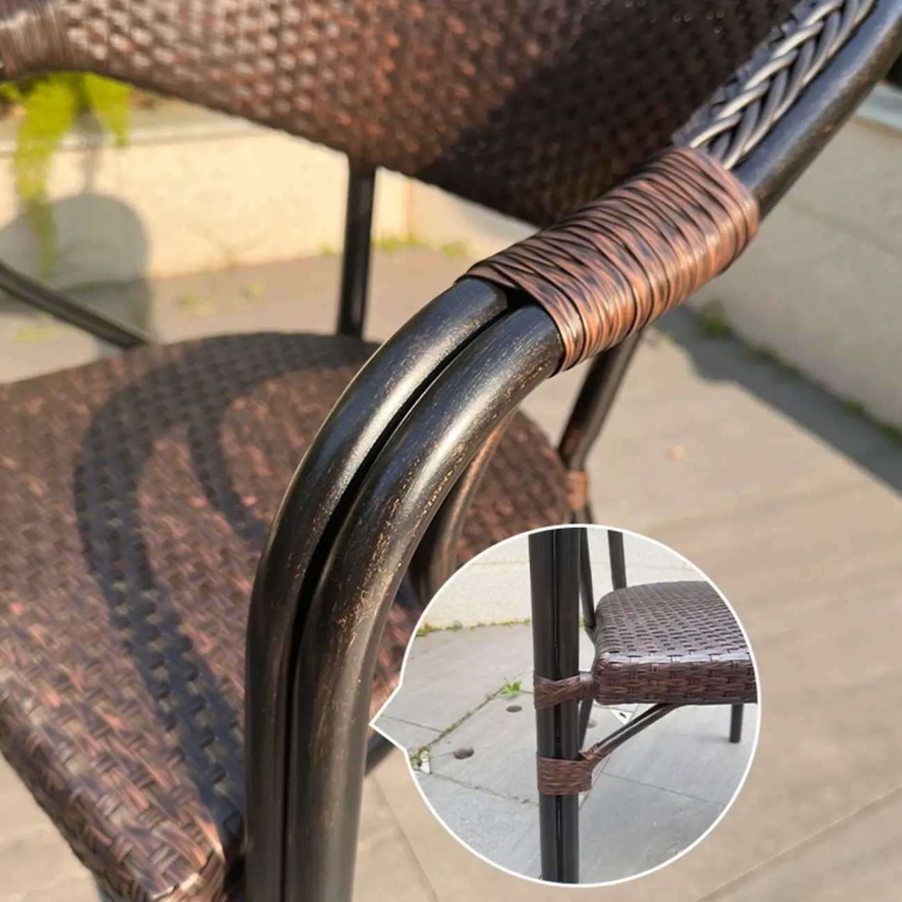 Black Outdoor Bistro Set With Woven Armchairs Image - 9 | homeyfad