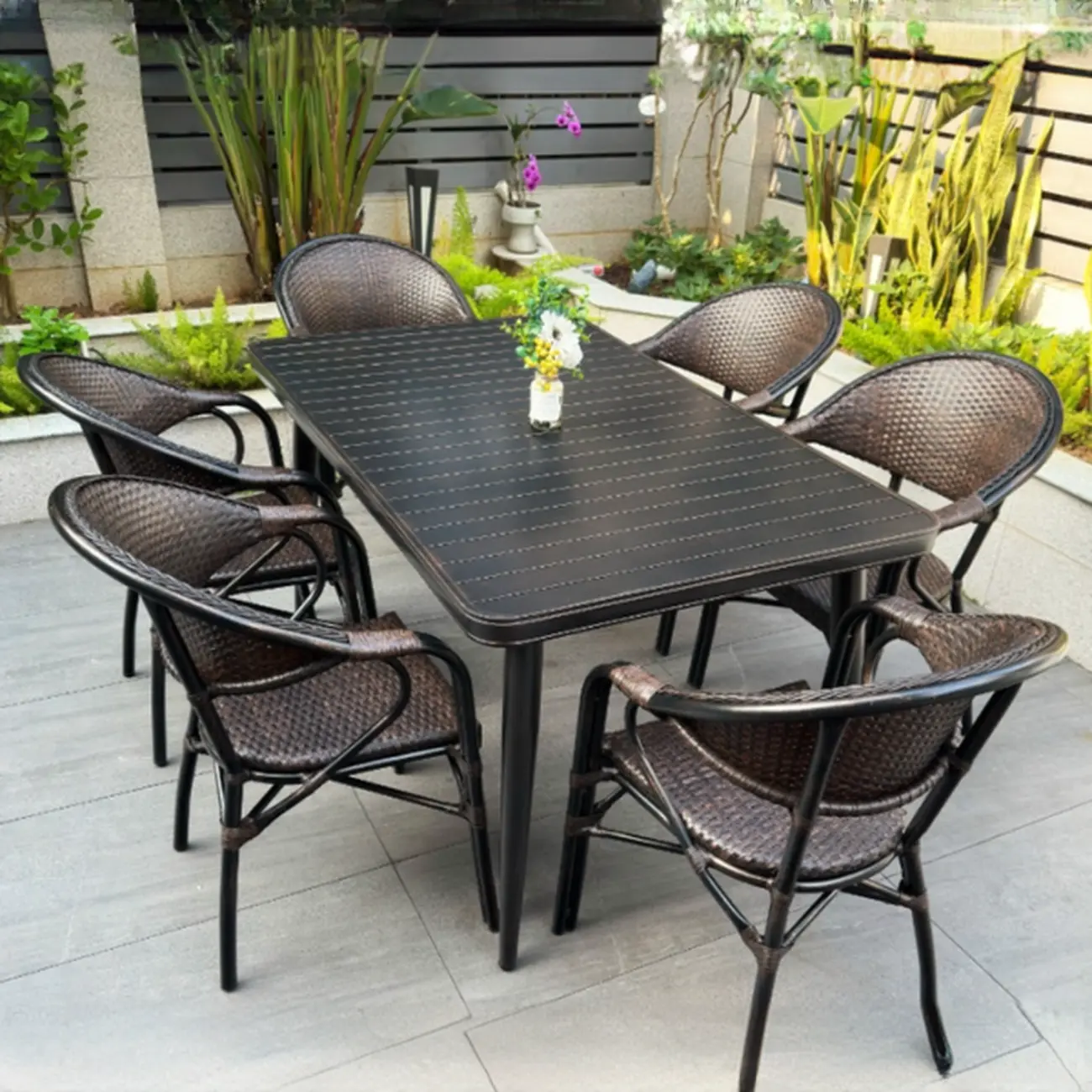 Black Outdoor Bistro Set With Woven Armchairs Image - 10 | homeyfad