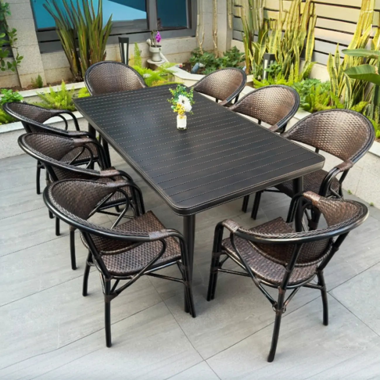 Black Outdoor Bistro Set With Woven Armchairs Image - 12 | homeyfad