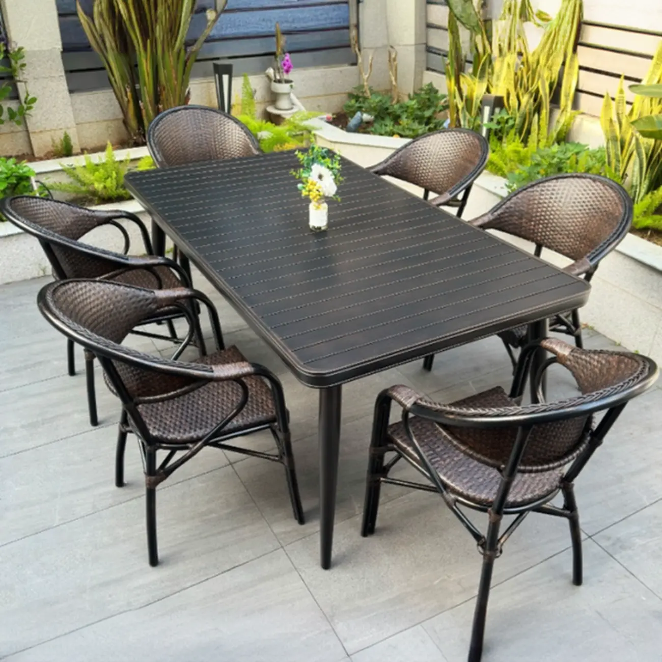 Black Outdoor Bistro Set With Woven Armchairs Image - 13 | homeyfad