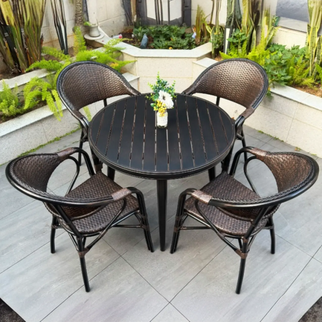 Black Outdoor Bistro Set With Woven Armchairs Image - 15 | homeyfad