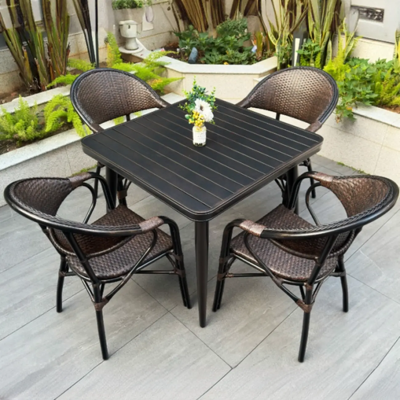 Black Outdoor Bistro Set With Woven Armchairs Image - 16 | homeyfad