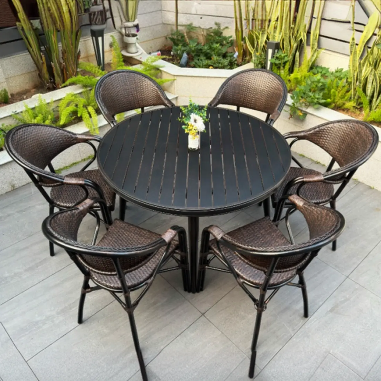 Black Outdoor Bistro Set With Woven Armchairs Image - 17 | homeyfad