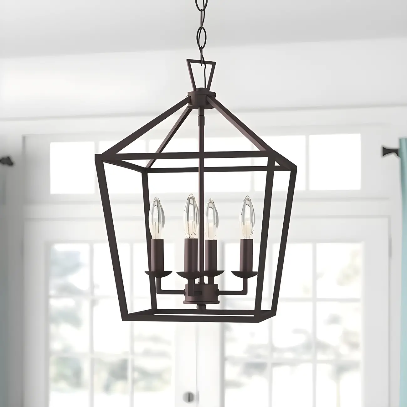 Black Geometric Metal Lantern Chandelier Modern Design | homeyfad