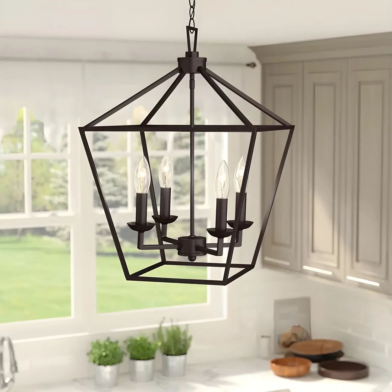 Black Geometric Metal Lantern Chandelier Modern Design | homeyfad
