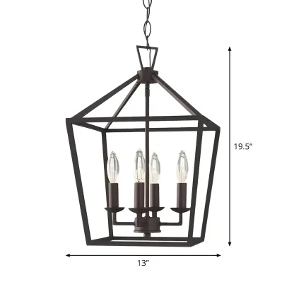 Black Geometric Metal Lantern Chandelier Modern Design
