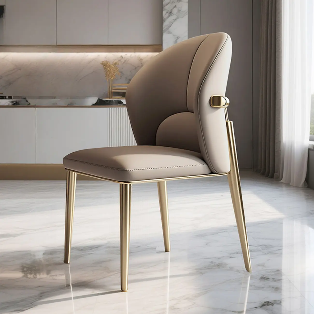 Glam Armless Genuine Leather Dining Chairs With Metal Legs Image - 3 | homeyfad