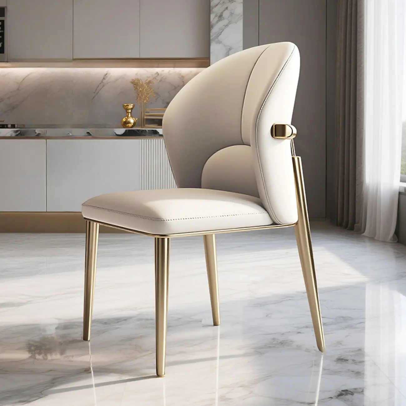 Glam Armless Genuine Leather Dining Chairs With Metal Legs Image - 4 | homeyfad