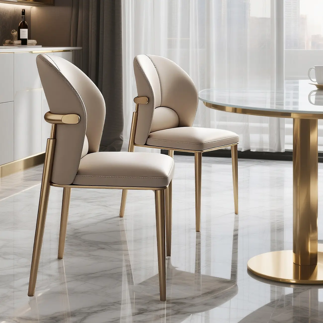 Glam Armless Genuine Leather Dining Chairs With Metal Legs Image - 5 | homeyfad