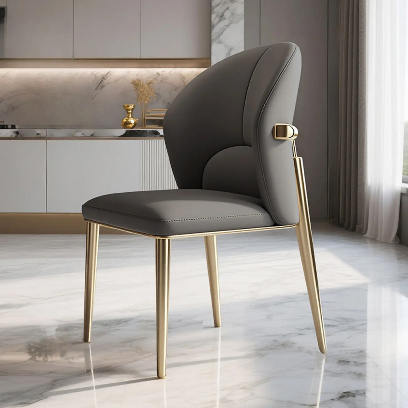 Glam Armless Genuine Leather Dining Chairs With Metal Legs Image - 6 | homeyfad