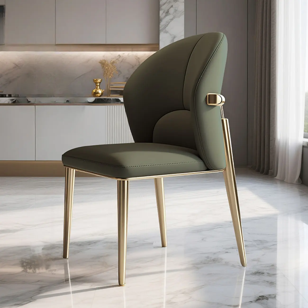 Glam Armless Genuine Leather Dining Chairs With Metal Legs Image - 8 | homeyfad