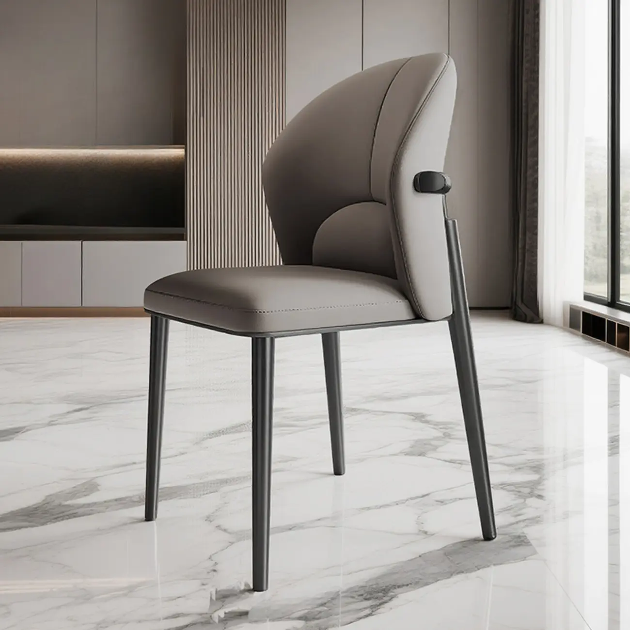 Glam Armless Genuine Leather Dining Chairs With Metal Legs Image - 14 | homeyfad
