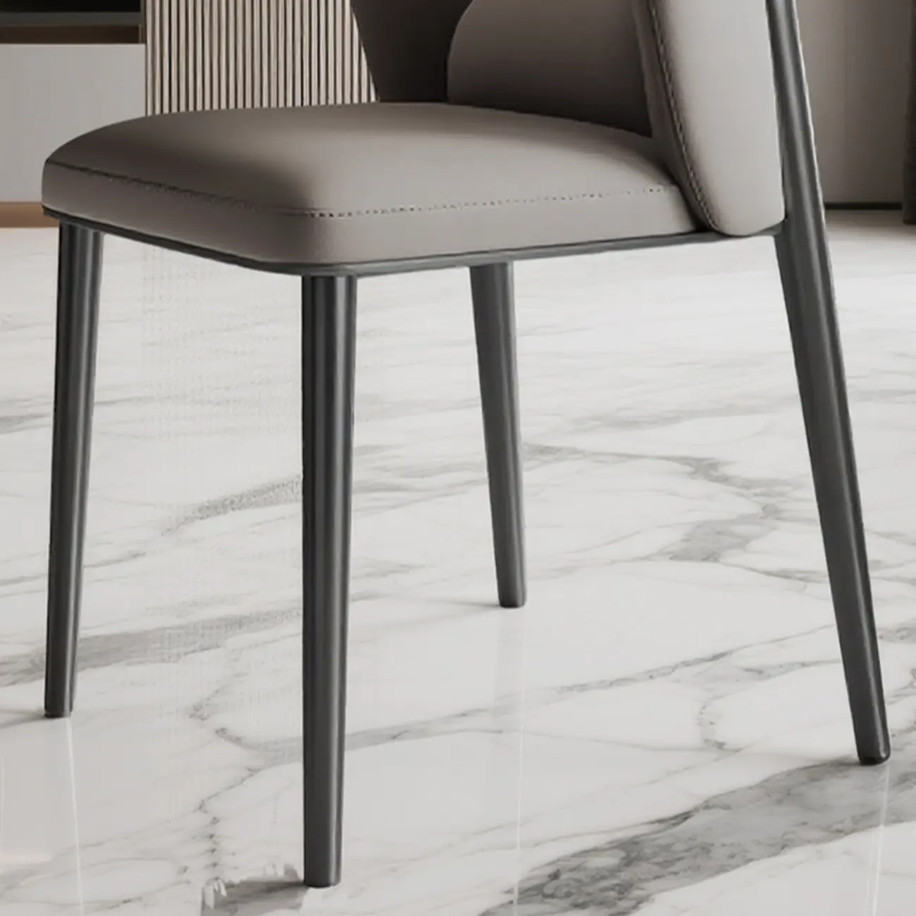 Glam Armless Genuine Leather Dining Chairs With Metal Legs Image - 15 | homeyfad