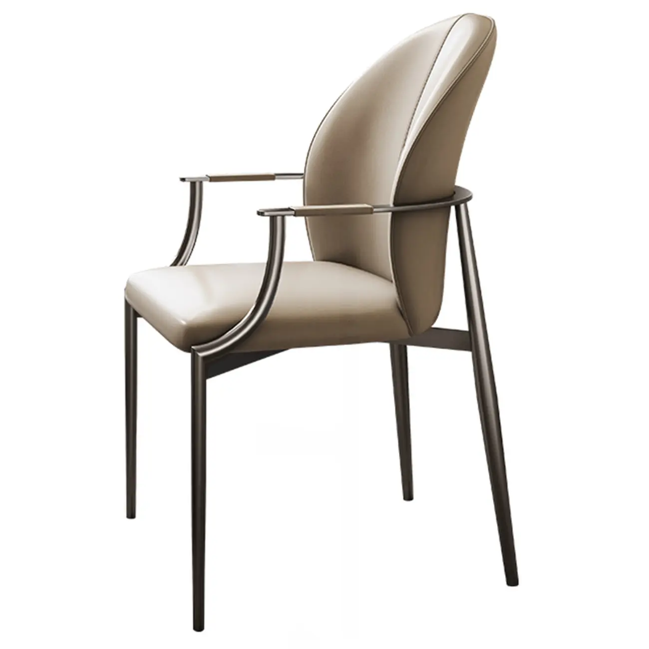 Genuine Leather Glam Modern Upholstered Arm Dining Chairs Image - 11 | homeyfad
