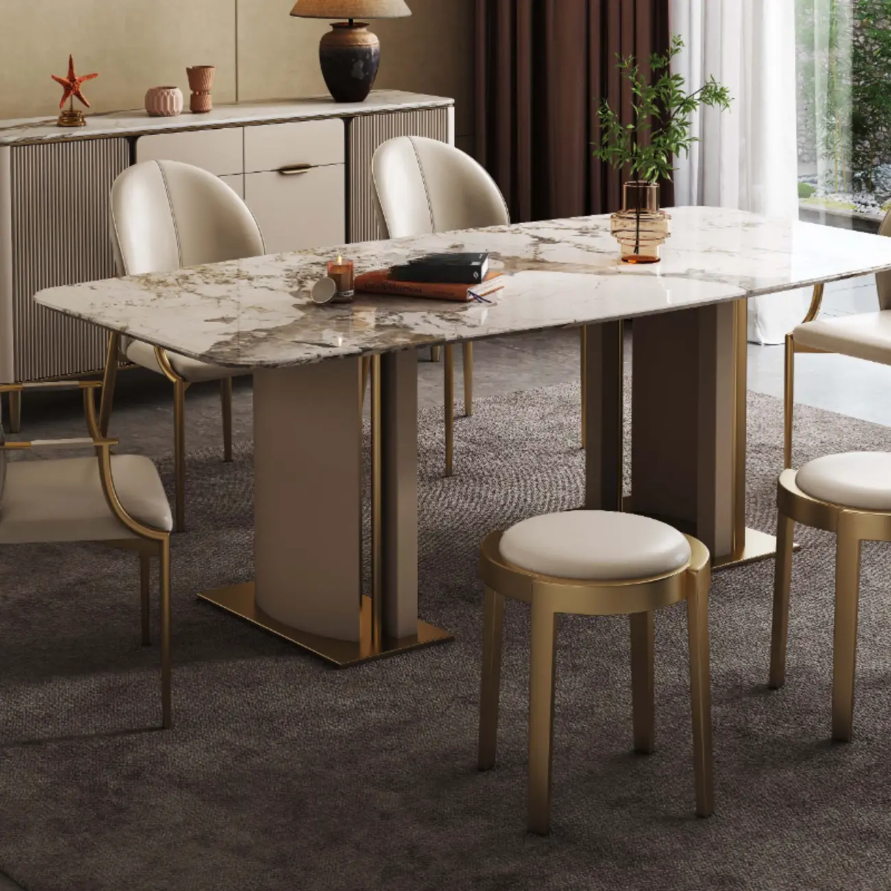 Genuine Leather Glam Modern Upholstered Arm Dining Chairs Image - 7 | homeyfad