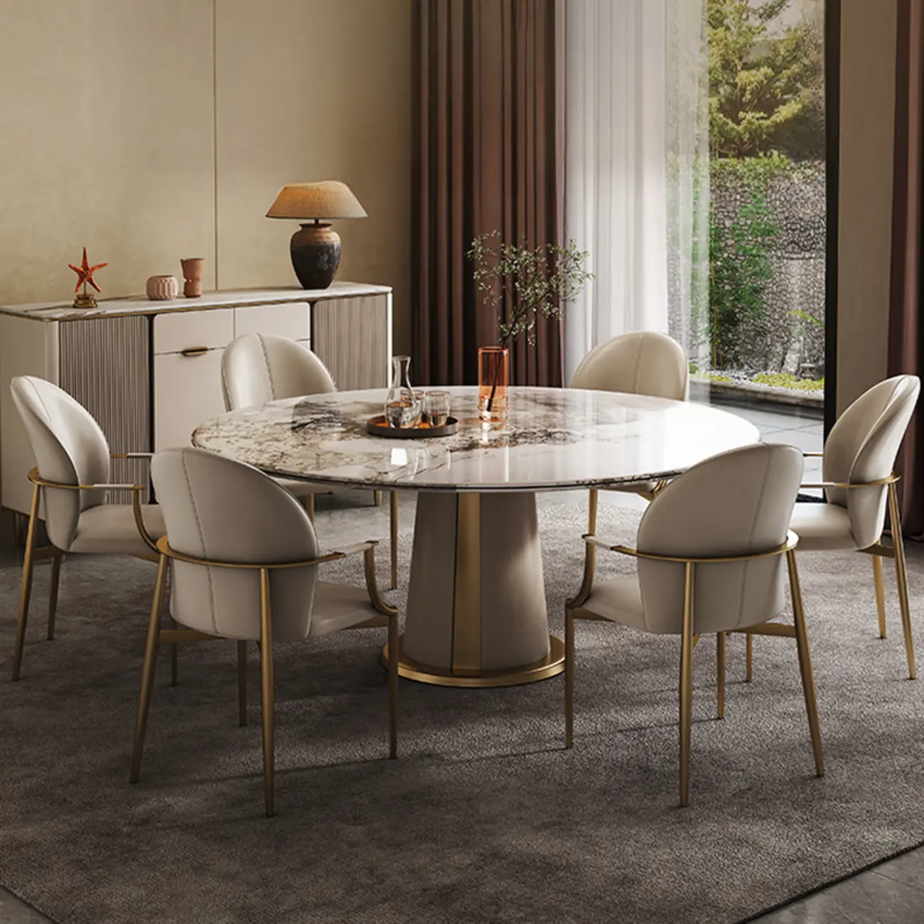 Genuine Leather Glam Modern Upholstered Arm Dining Chairs Image - 6 | homeyfad