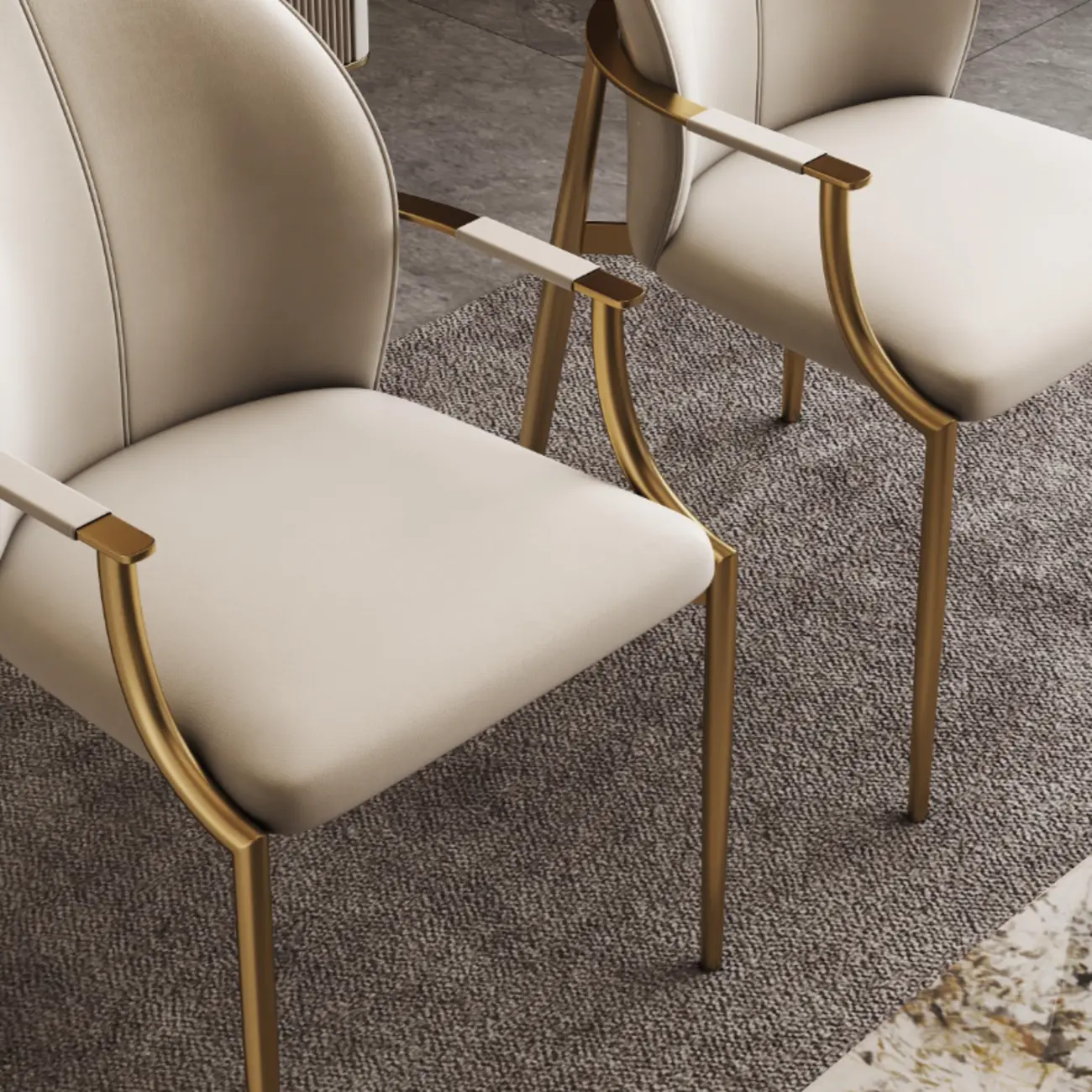 Genuine Leather Glam Modern Upholstered Arm Dining Chairs Image - 8 | homeyfad