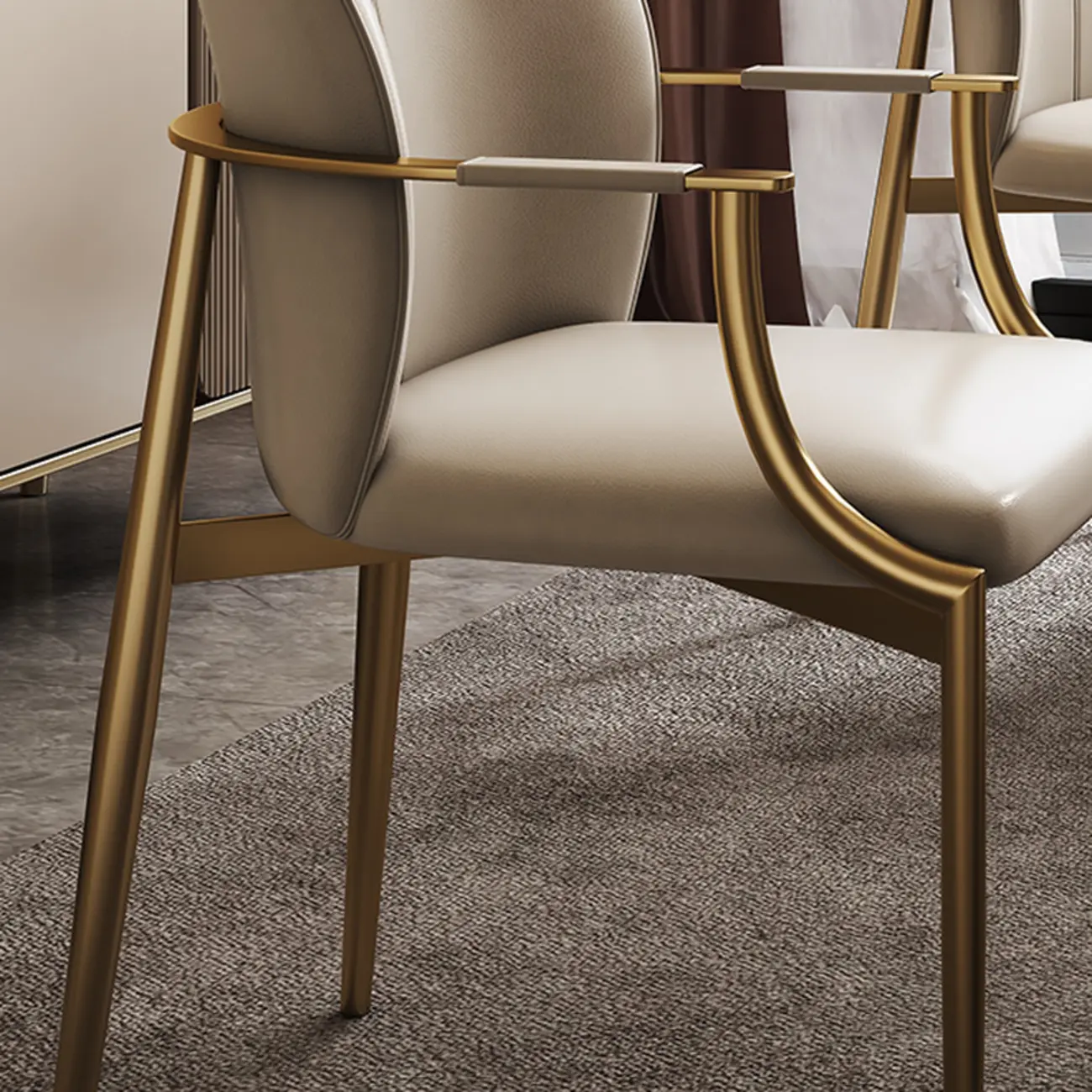 Genuine Leather Glam Modern Upholstered Arm Dining Chairs Image - 9 | homeyfad