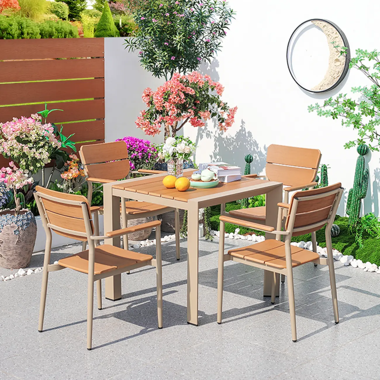 5 Piece Minimalist Wood Metal Patio Dining Set Image - 2 | homeyfad
