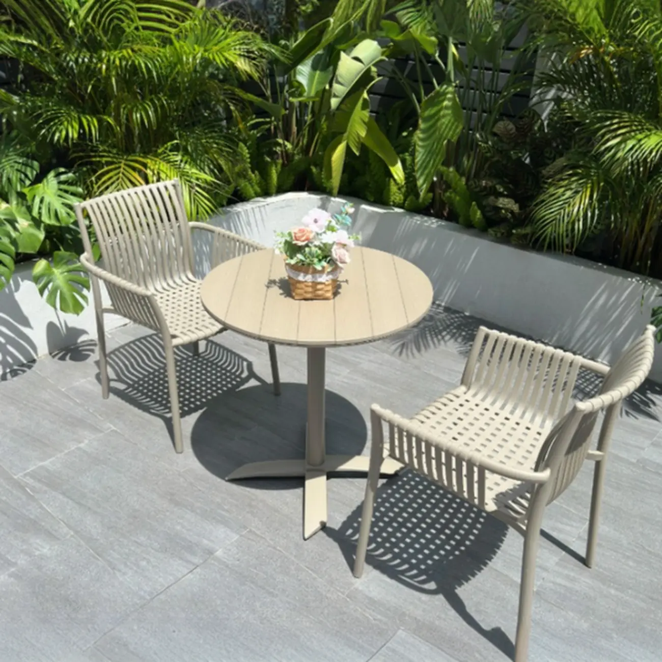5 Piece Metal Beige Outdoor Dining Set Image - 2 | homeyfad