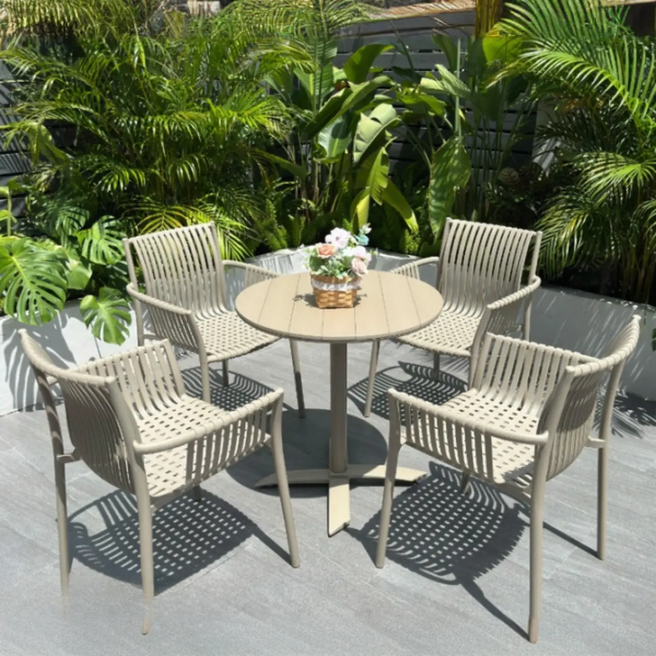 5 Piece Metal Beige Outdoor Dining Set Image - 6 | homeyfad