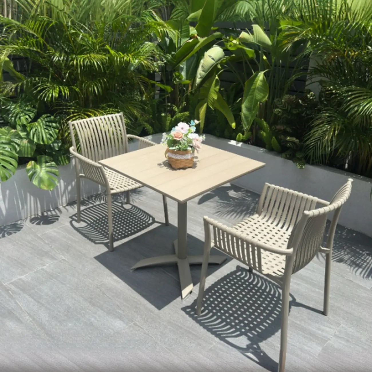 5 Piece Metal Beige Outdoor Dining Set Image - 4 | homeyfad