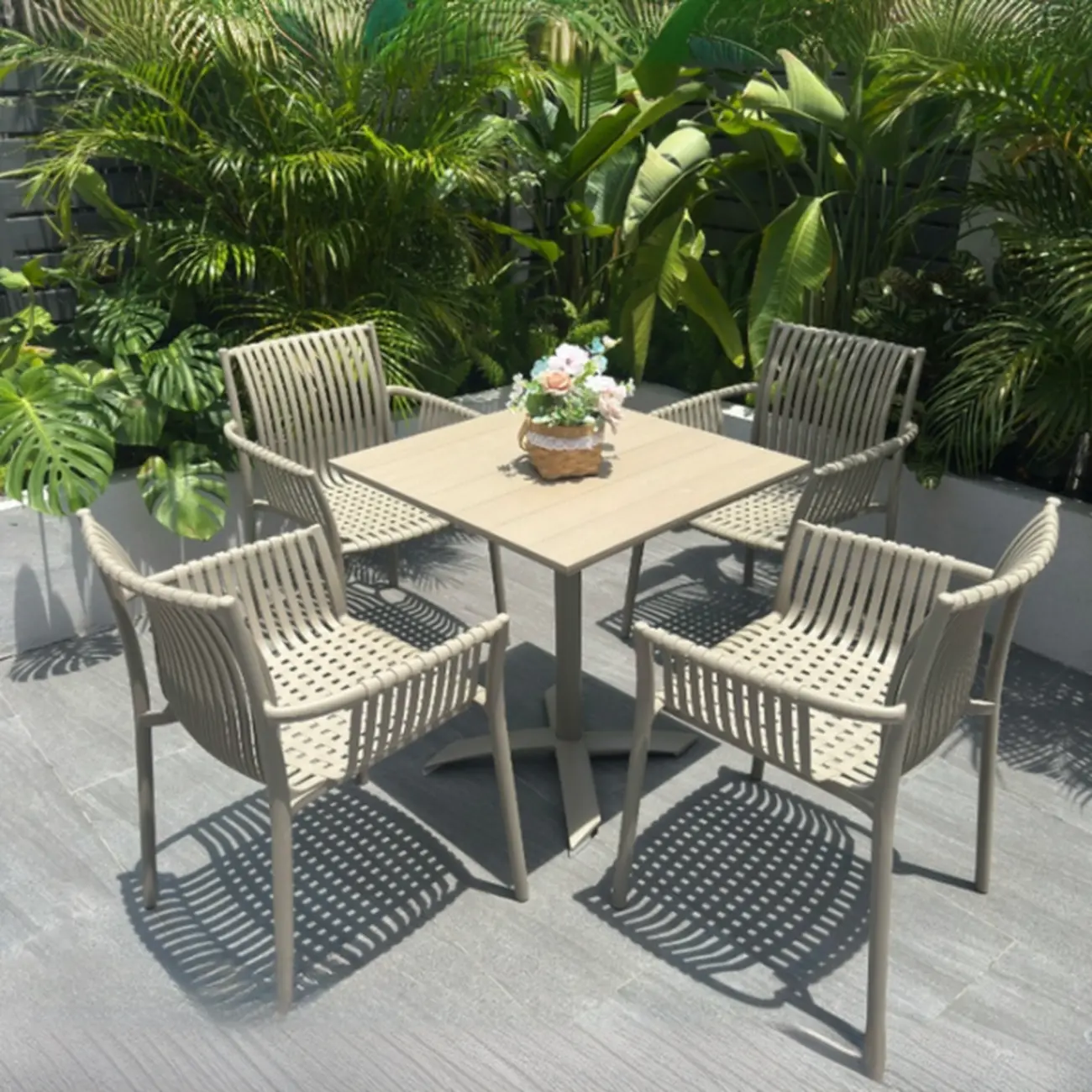 5 Piece Metal Beige Outdoor Dining Set Image - 3 | homeyfad