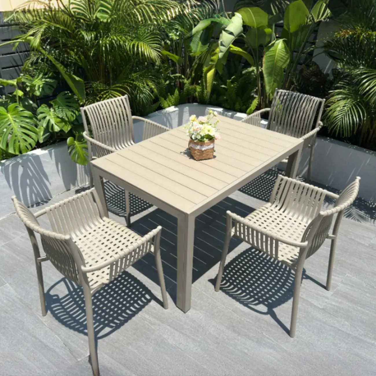 5 Piece Metal Beige Outdoor Dining Set Image - 1 | homeyfad