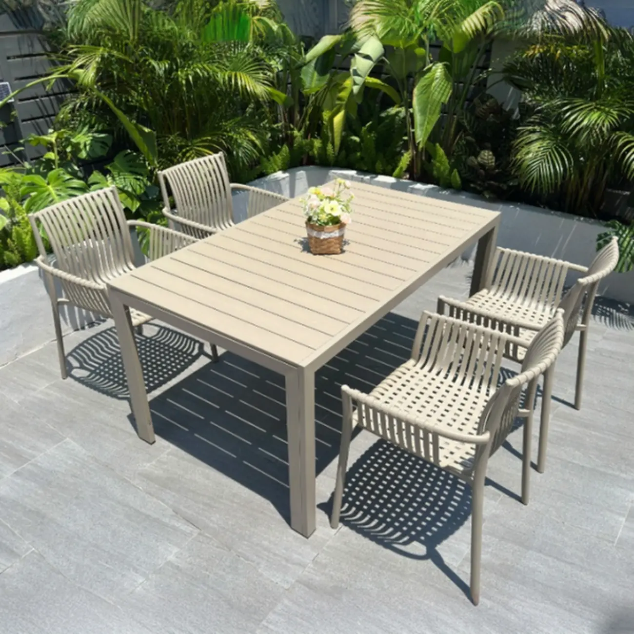 5 Piece Metal Beige Outdoor Dining Set Image - 5 | homeyfad