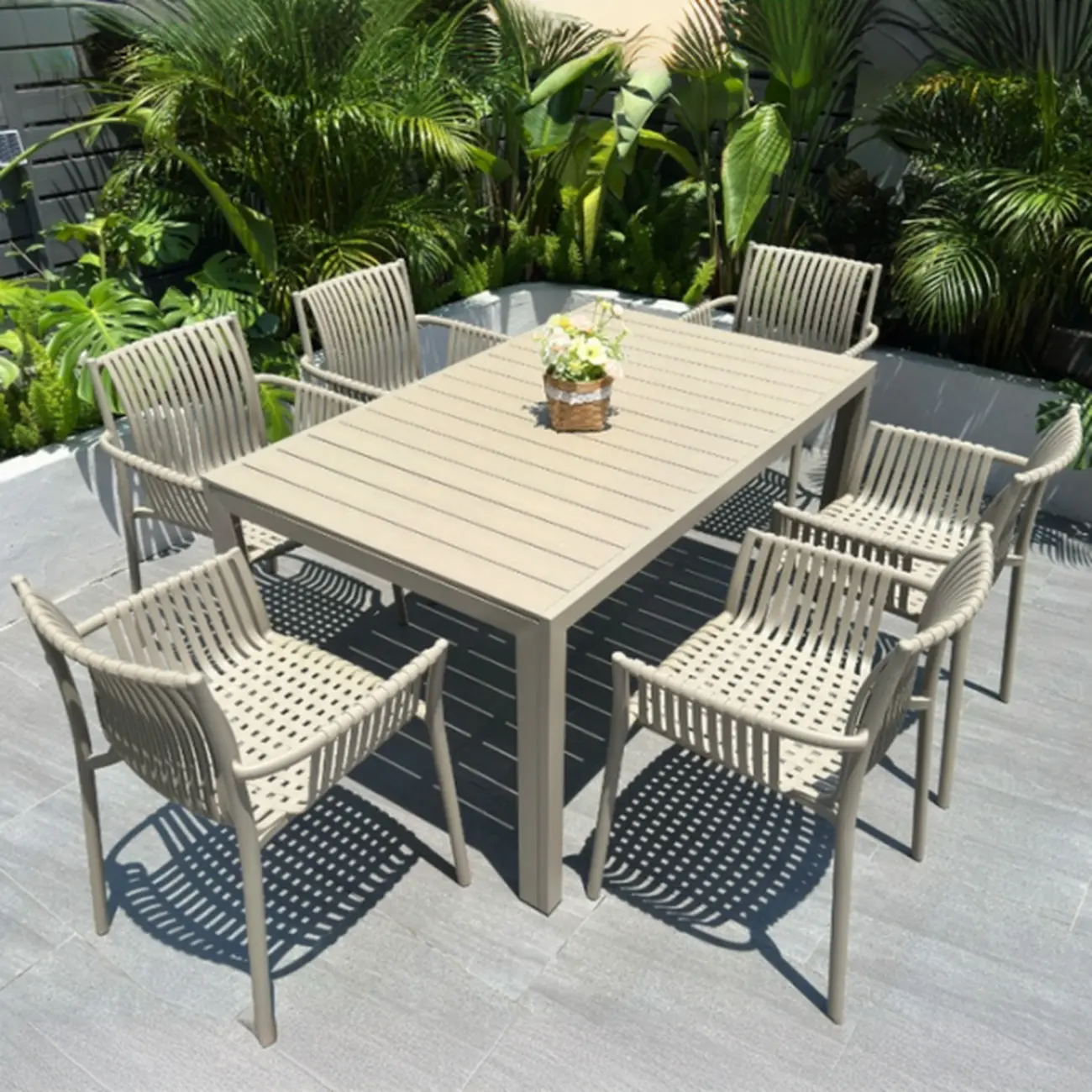5 Piece Metal Beige Outdoor Dining Set Image - 7 | homeyfad