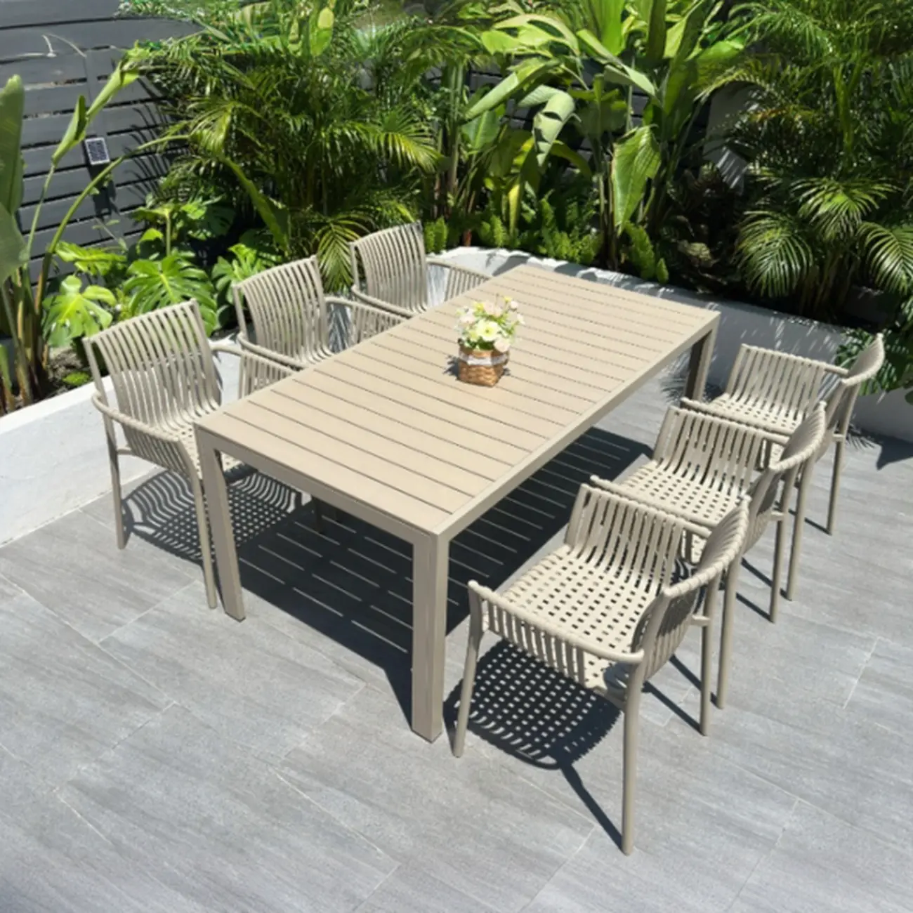 5 Piece Metal Beige Outdoor Dining Set Image - 8 | homeyfad