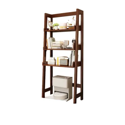 Narrow Modern Rubberwood Ladder Bookcase Open Back Image - 3
