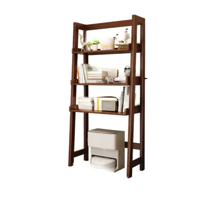 Narrow Modern Rubberwood Ladder Bookcase Open Back Image - 5