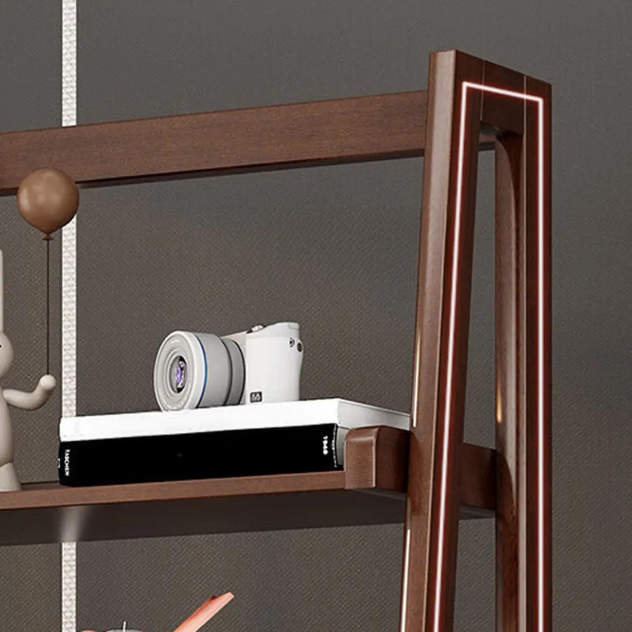 Narrow Modern Rubberwood Ladder Bookcase Open Back Image - 6 | homeyfad