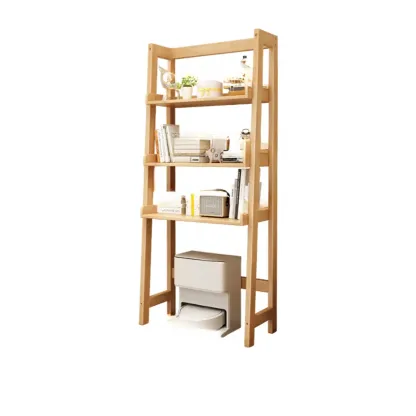 Narrow Modern Rubberwood Ladder Bookcase Open Back Image - 9