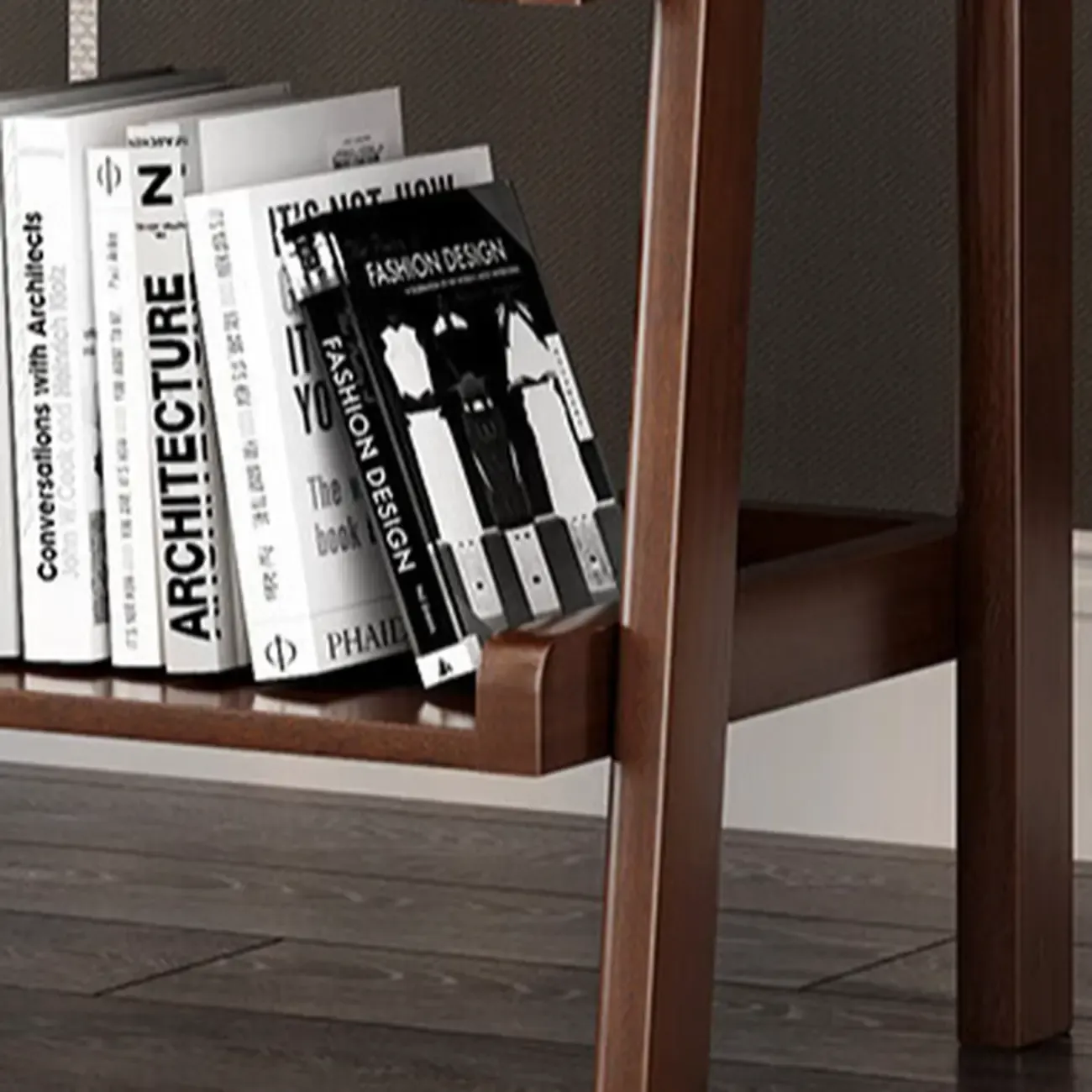 Narrow Modern Rubberwood Ladder Bookcase Open Back Image - 10