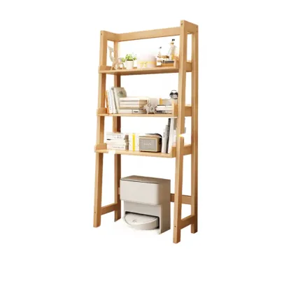 Narrow Modern Rubberwood Ladder Bookcase Open Back Image - 11